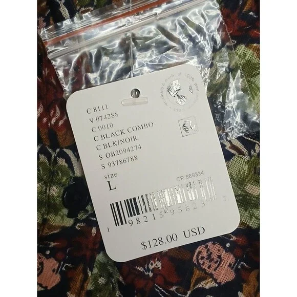 Free People Blouse Sz L Floral Multicolor Long Sleeve Peplum NWT - Picture 9 of 16